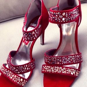 Alfani Red Suede Silver Bullet Heels NEW with Tags